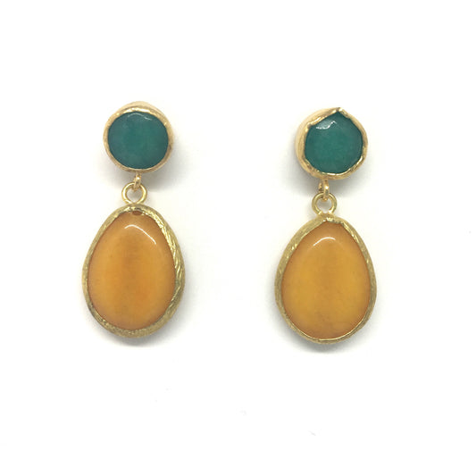 Pendiente dos piedras de colores verde y mostaza