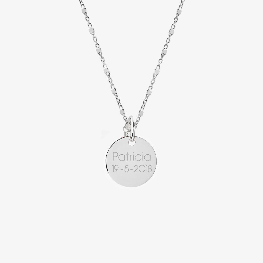 Collar Personalizado de Plata con Cadena de Cubitos, Medalla Virgen Niña y Piedra de Color