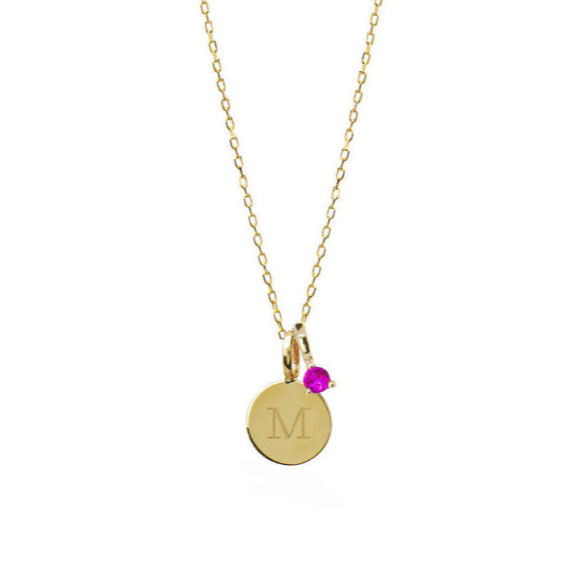 Collar Personalizado de Oro con Inicial Grabada en Medalla Pequeña Y Circonita de Color