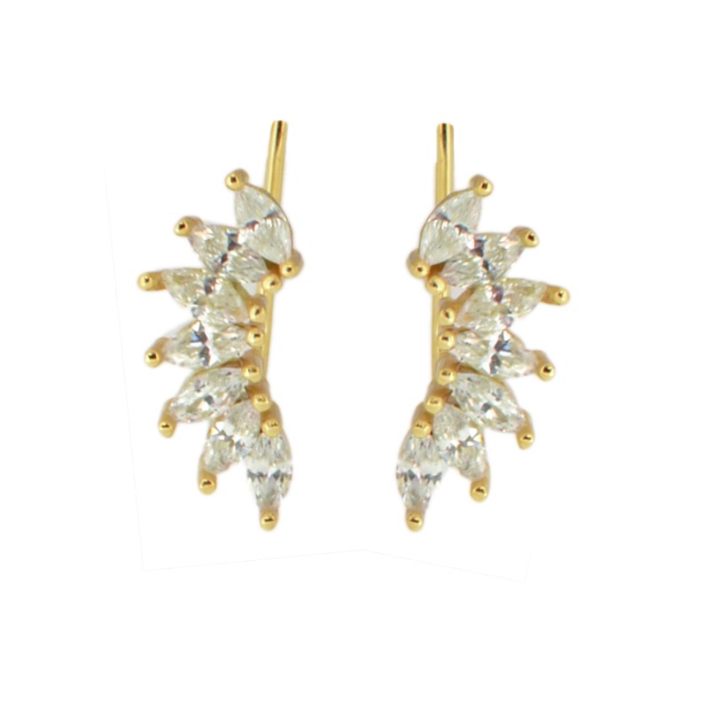 Pendientes Ear Cuff de Plata con Baño de Oro y Circonitas Ovaladas