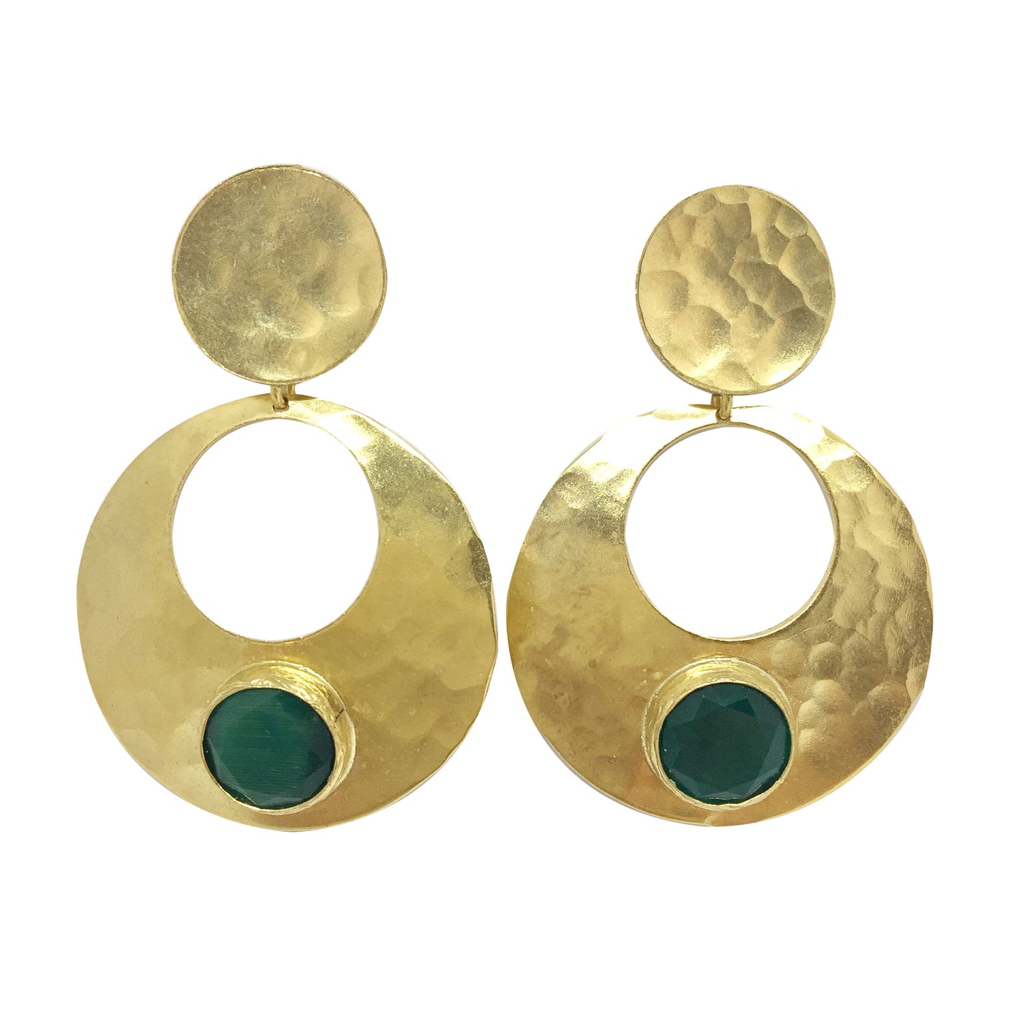 Pendientes Circulares Dorados con Piedra Verde