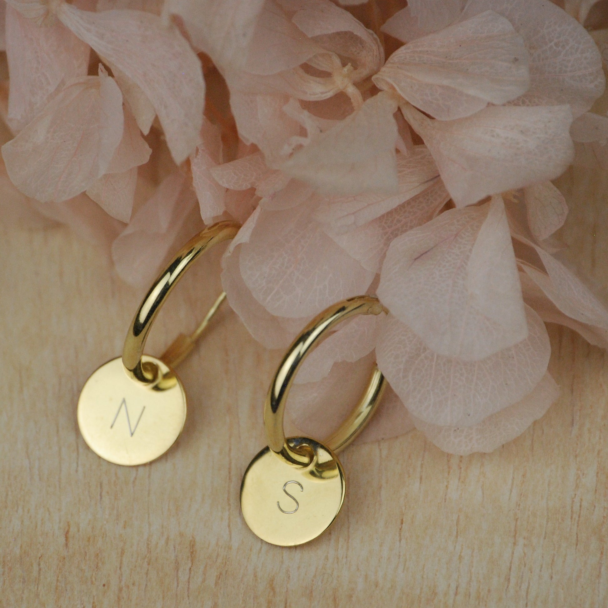 Pendientes Personalizados Aro y Disco de Plata con Baño de Oro