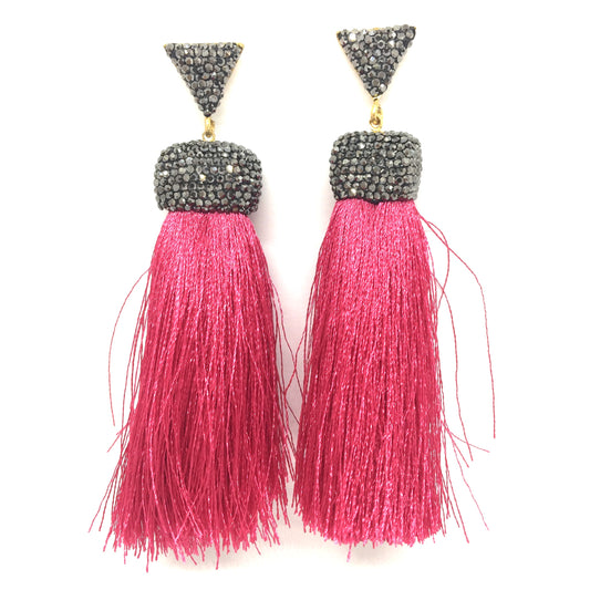 Pendientes de Flecos Burdeos con Cristales Swarovski