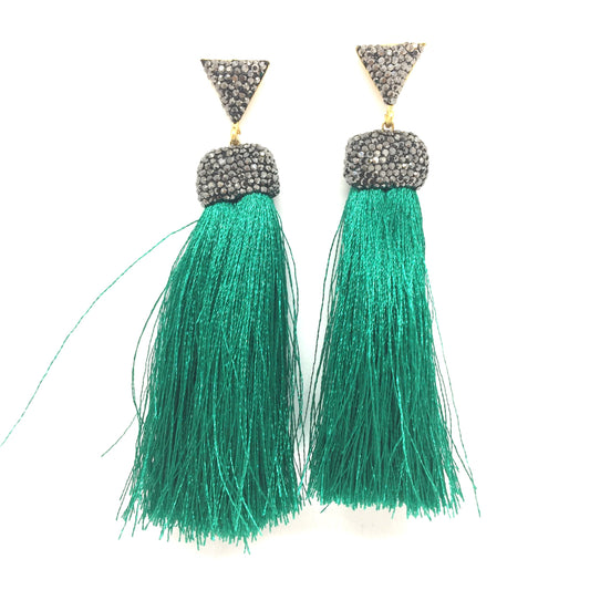 Pendientes de Flecos Verdes con Cristales Swarovski